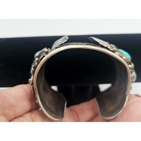 Fred James Vintage Navajo Sterling Silver Turquoise Watch Cuff 90 grms No Watch - Picture 14 of 15